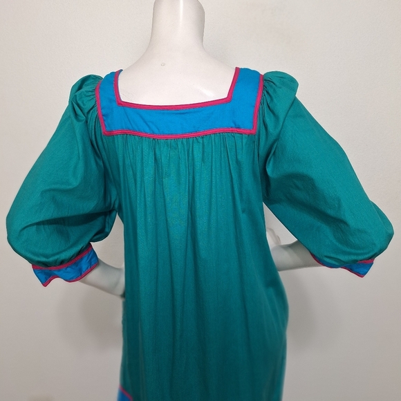 Vintage Southern Image Teal Blue Embroidered Embellished Art To Wear Dress L - Picture 9 of 15